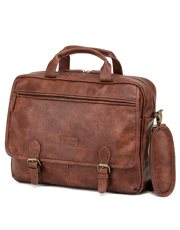 VEGAN LEATHER BRIEFCASE BROWN TOSCA