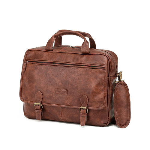 VEGAN LEATHER BRIEFCASE BROWN TOSCA